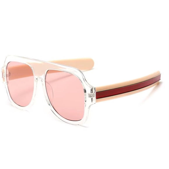 Aviator Sunglasses Pink Lens Clear Frame Fashion Pilot Sun Glasses Elegant Gafas - Picture 3 of 5